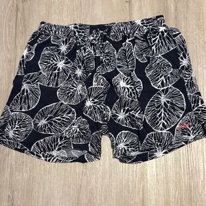 Weird Fish Navy and White Leaf Print Shorts